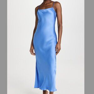 Pistola Satin Midi‎ Slip Dress Mari NWT Blue Square Neck Cocktail 90s Sz Small